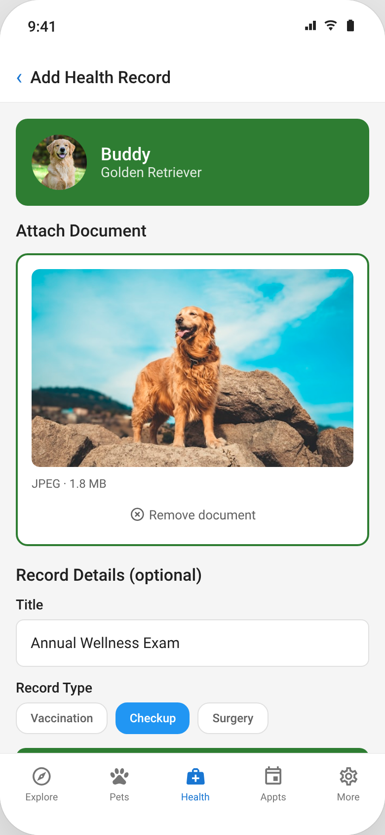 Pet owner capturing a health record